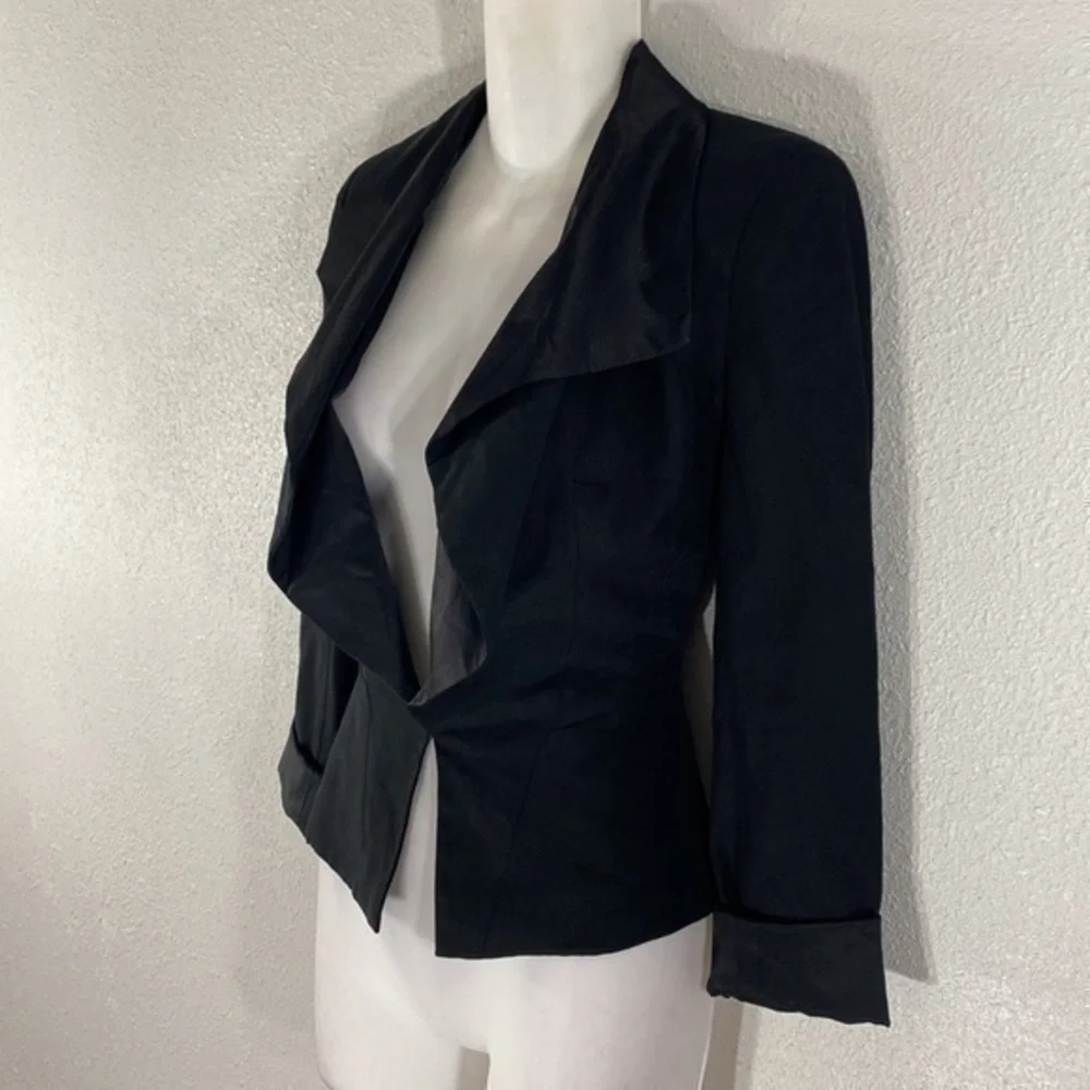 Anthro Tabitha black silk drape kiss front blazer jacket KK29